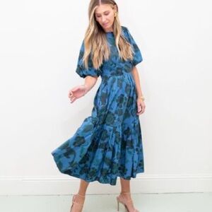 Corey Lynn Calter Floral Puffy Organic Cotton Midi Dress Boho Cottagecore